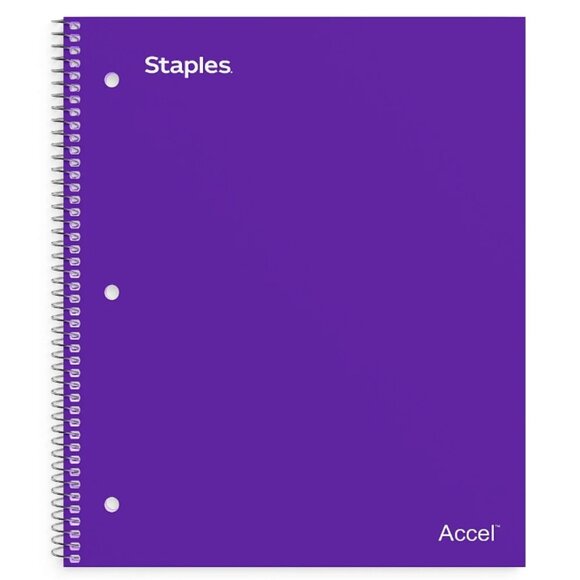 Staples Accel Durable Cover College Ruled Notebook 100 Pgs 1-subject Purple New - Picture 2 of 5